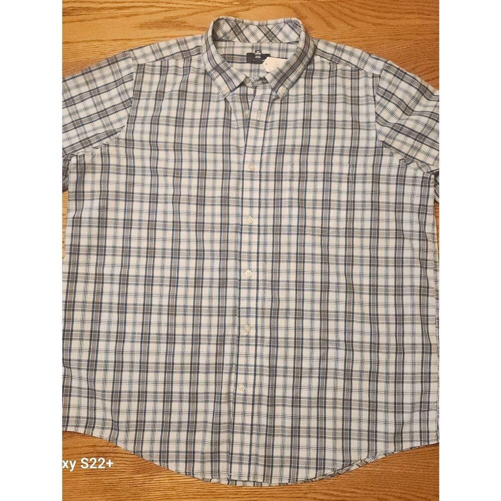 M40 George Oxford Button-Up Short Sleeve Shirt in Blue Gray & White Plaid